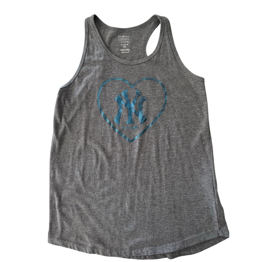 MLB New York Yankees‎ Girls XL 14 Gray Heart Metallic Teal Racerback Tank Top